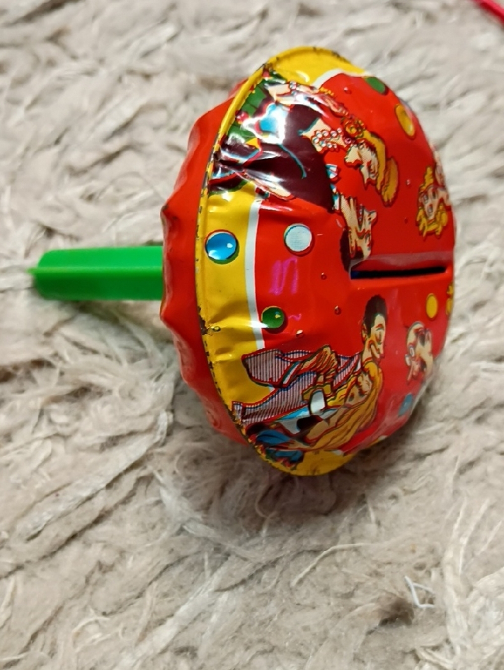 Mid-Century Tin Litho Rattle Noisemaker with Comical Dancing Couples - New Years